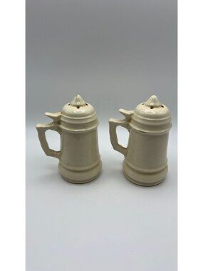 Vintage Ceramic Beer Stein Salt & Pepper Shakers With Handles & Cream Glaze Rust